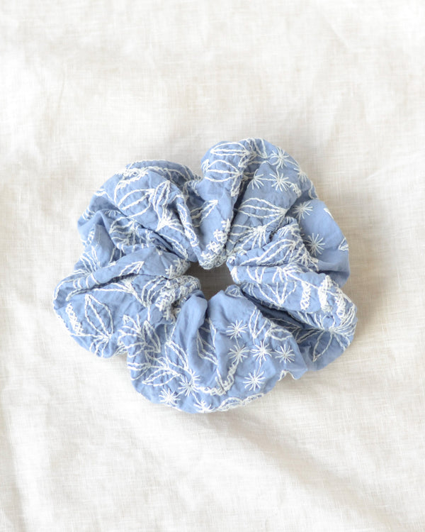 Blue Embroidered Oversized Scrunchie