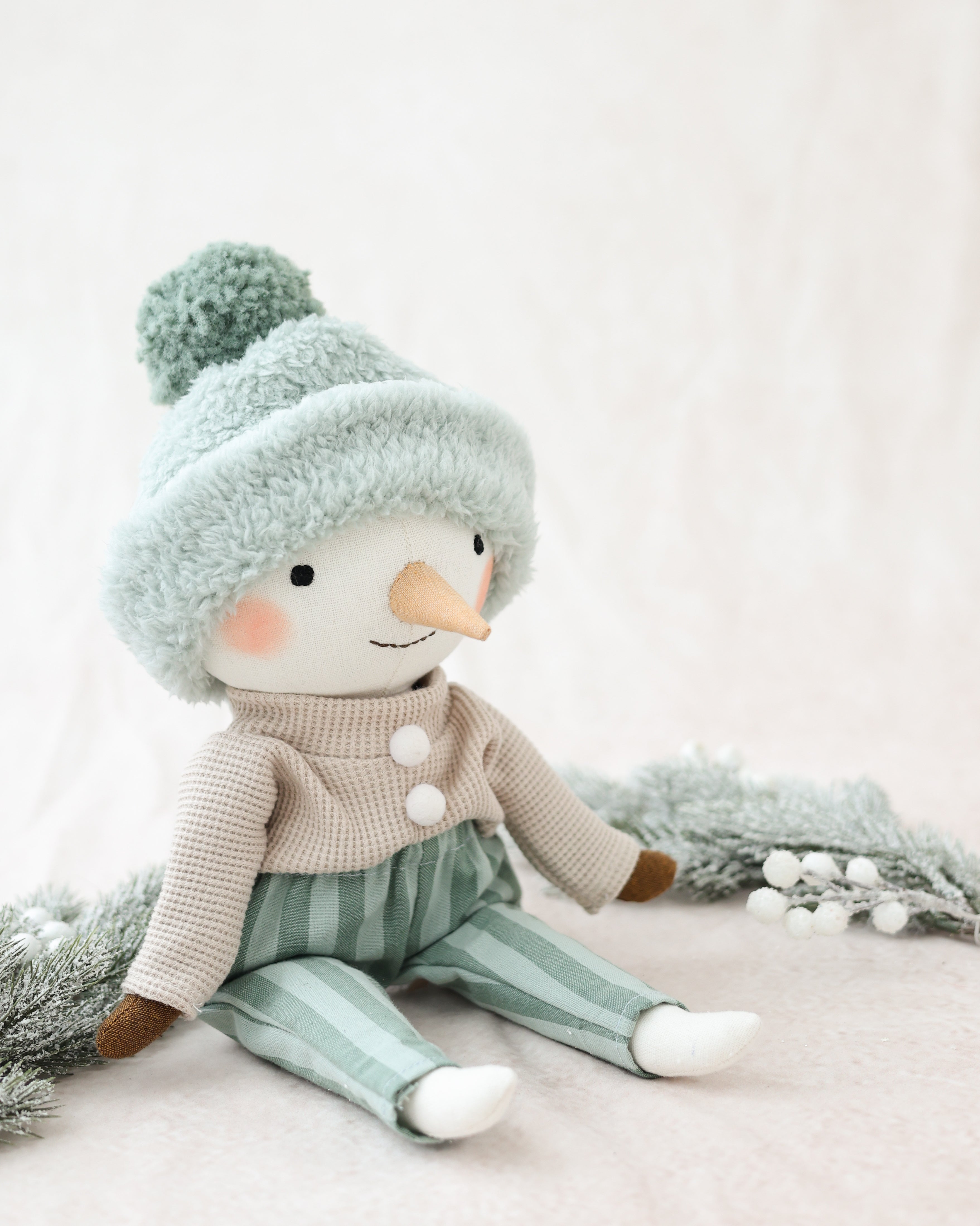 Snowman Plush Striped Pants and Blue Hat