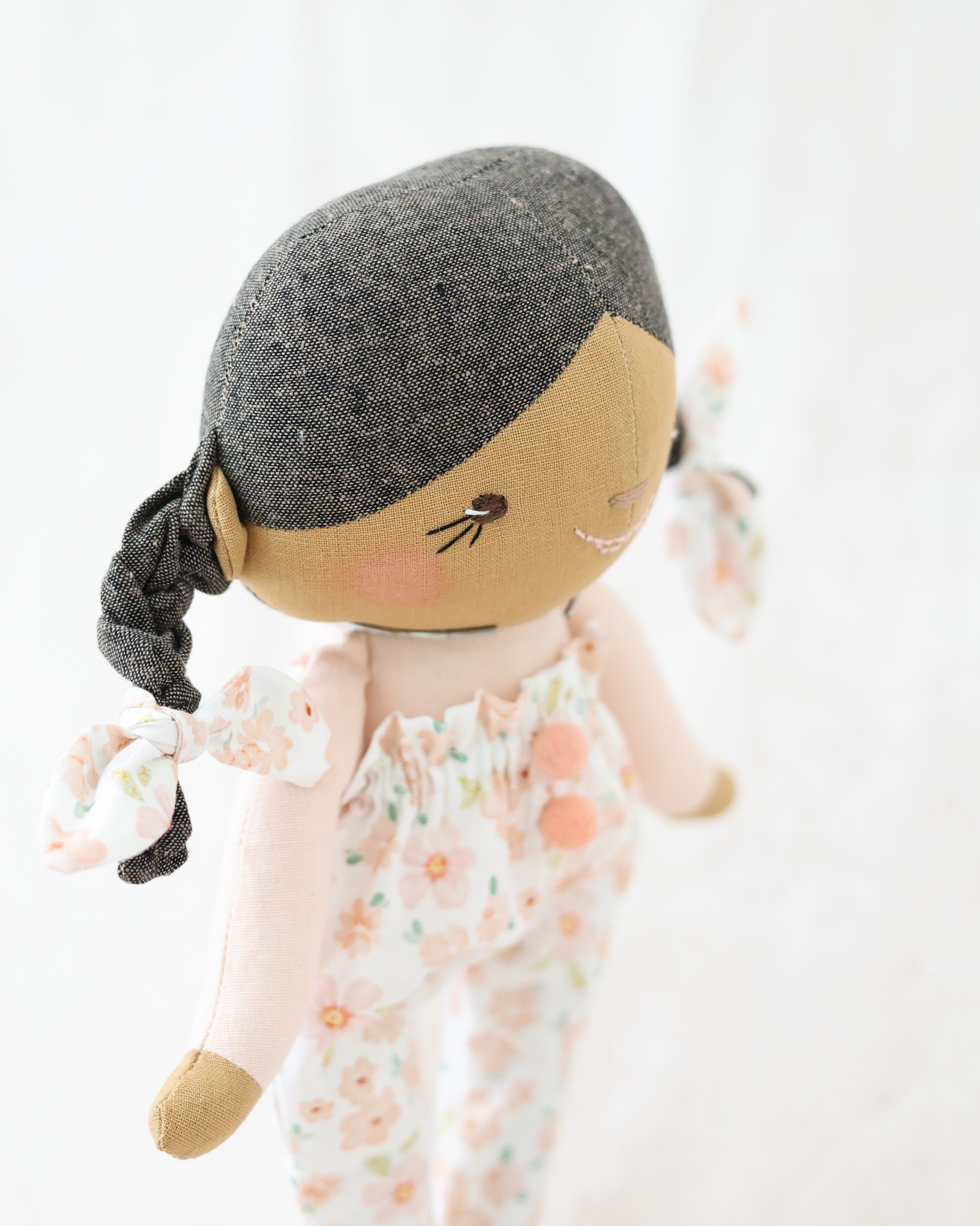 Classic Doll Brown Braids and Floral Jumpsuit