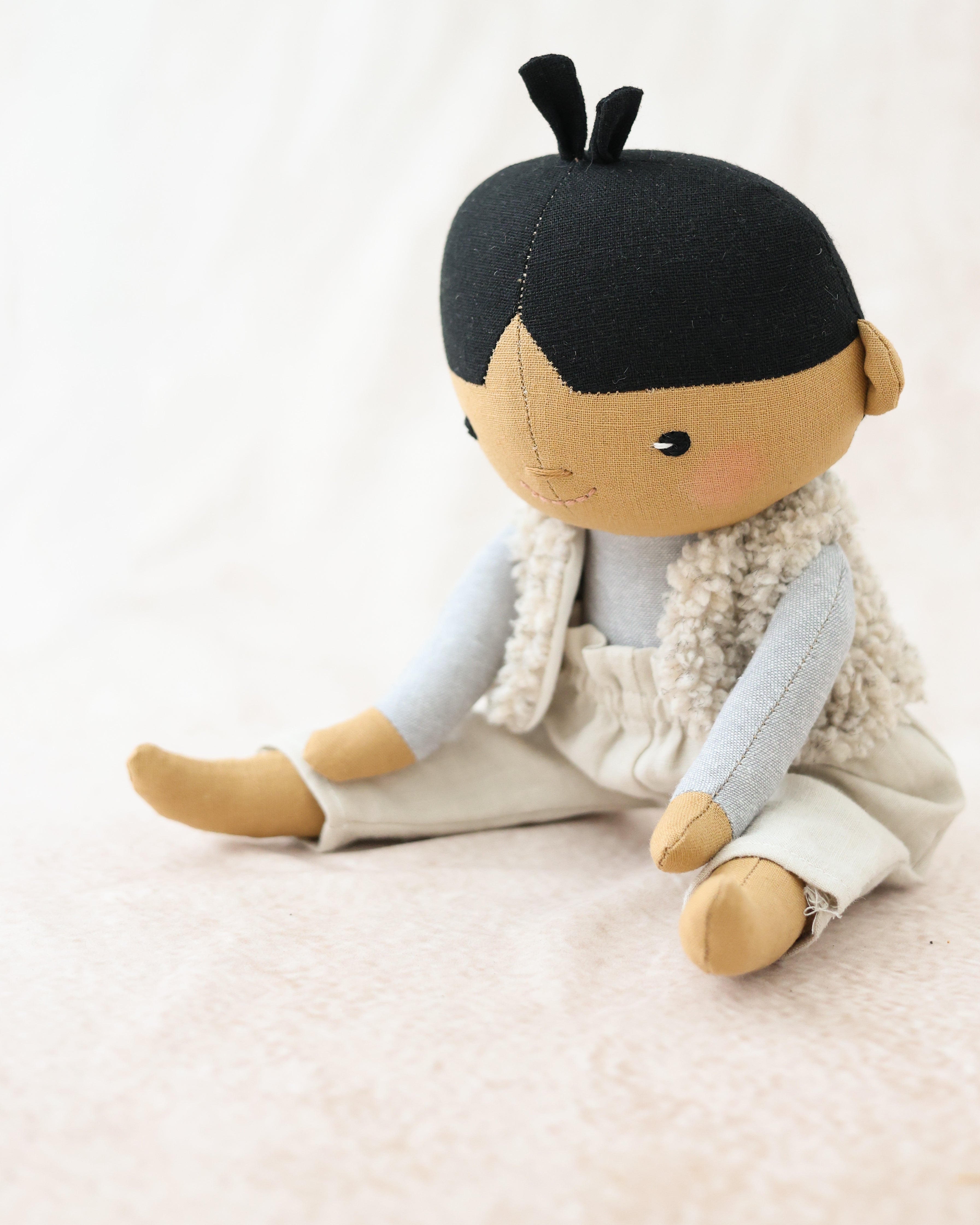 Classic Doll Braid Chinese Boy with Beige Outfit