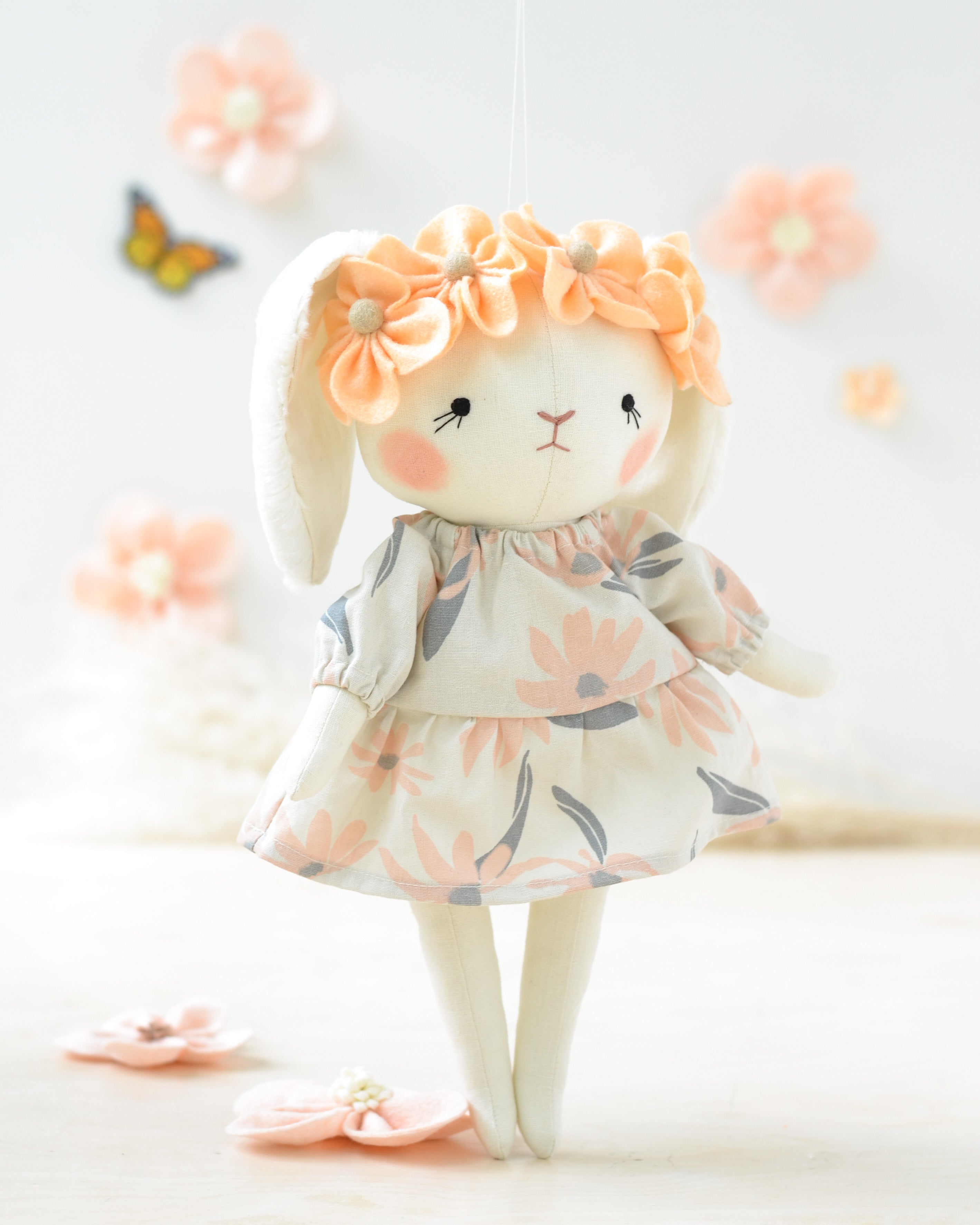 Bunny Soft Toy Jeanne Peach Flower Dress