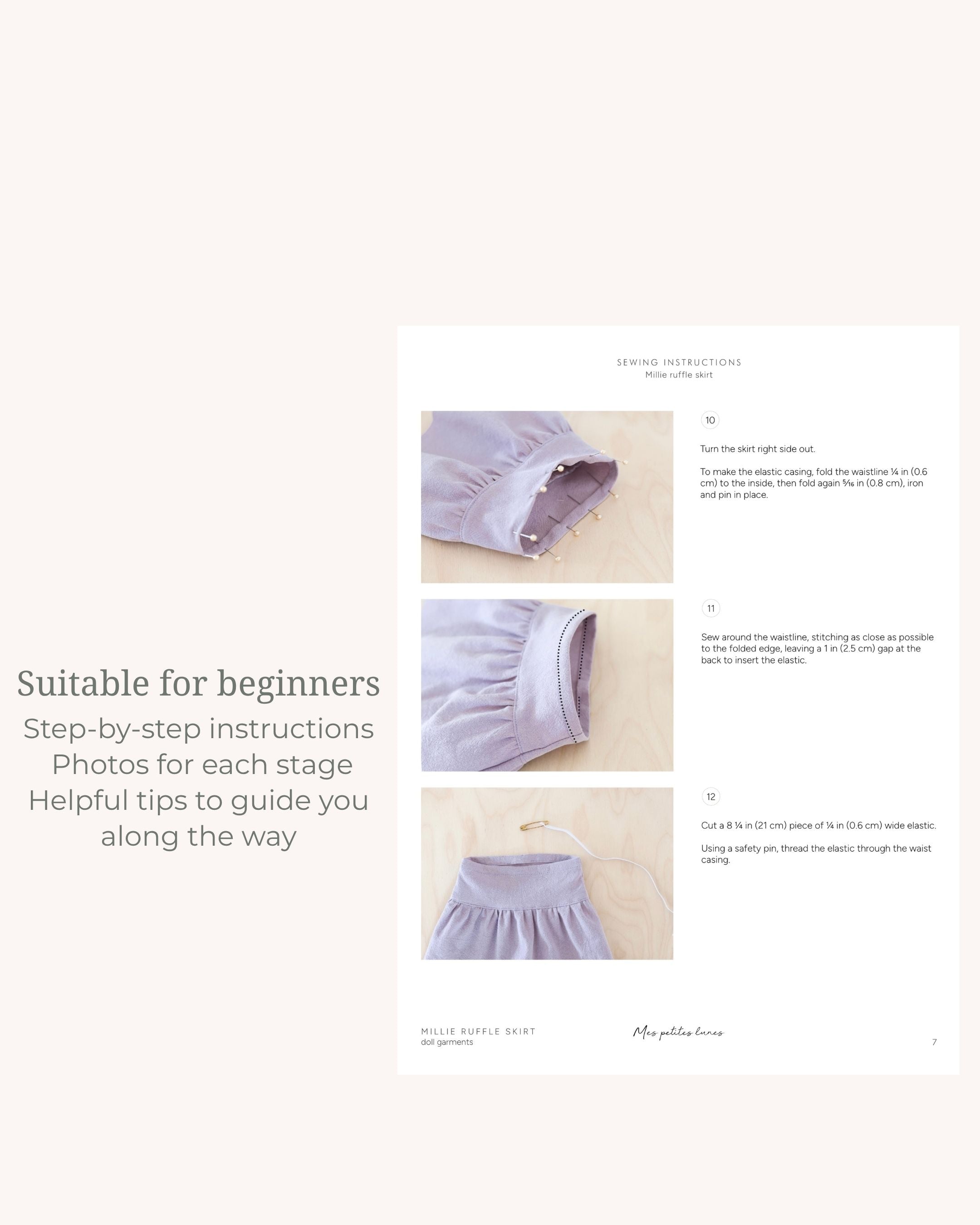 Sewing Pattern - Millie Ruffle Skirt & Daisy Flower Crown for 14-Inch Dolls