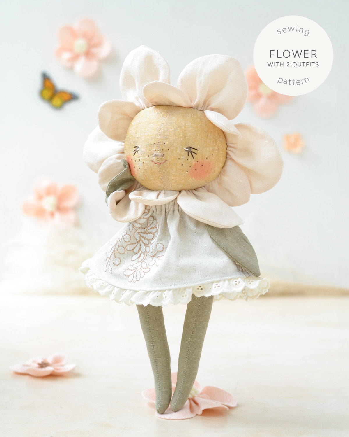 Sewing Pattern - Flower doll + 2 outfits