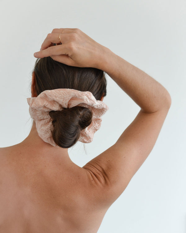 Pink Embroidered Oversized Scrunchie