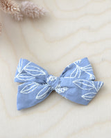 Blue Embroidery Hair Bow