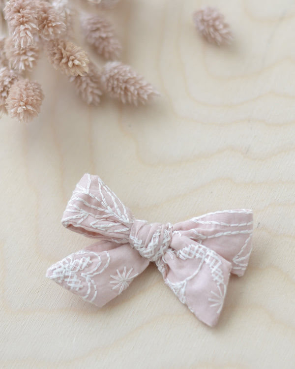 Pink Embroidery Hair Bow